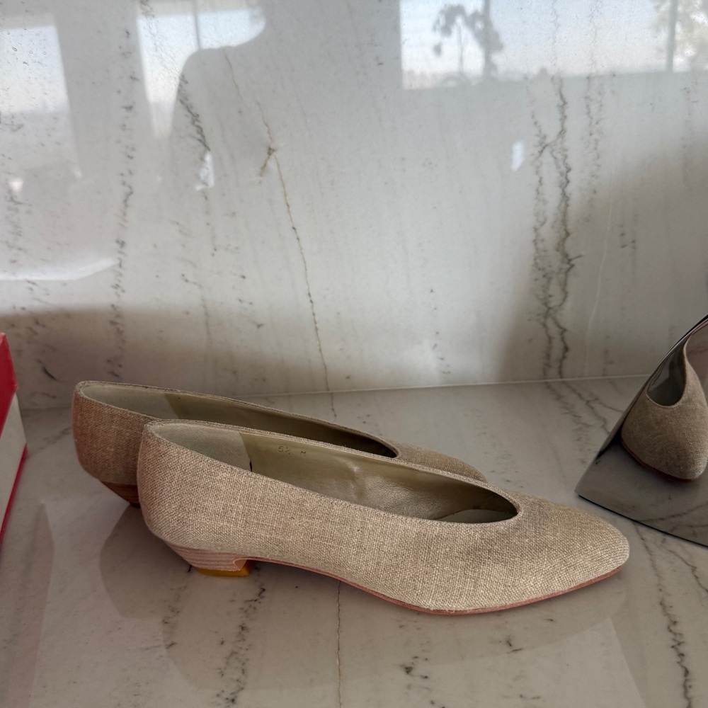 vintage 1994 Liz Claiborne "Rueben" natural flax linen flats-courts NWB - Picture 5 of 7